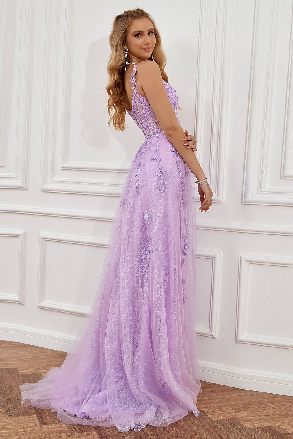 Prom Dress in Navy with Appliques and Off-the-Shoulder Design