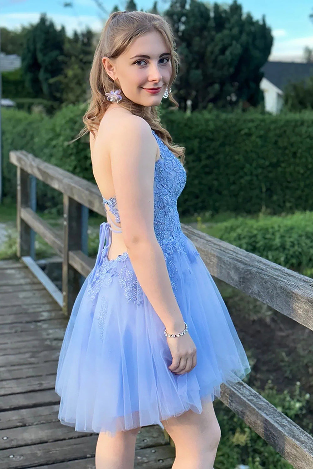 Blush A-Line Tulle Short Homecoming Dress/Mini Dress with Appliques