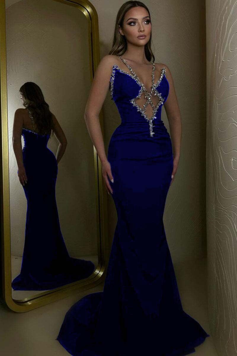 Spaghetti Strap Sleeveless Long Mermaid Formal Dress With Beading