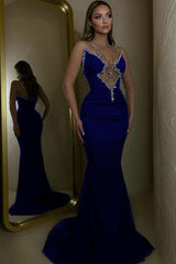 Spaghetti Strap Sleeveless Long Mermaid Formal Dress With Beading