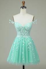 Mint Backless Short Homecoming Dress/Mini Dress with Appliques