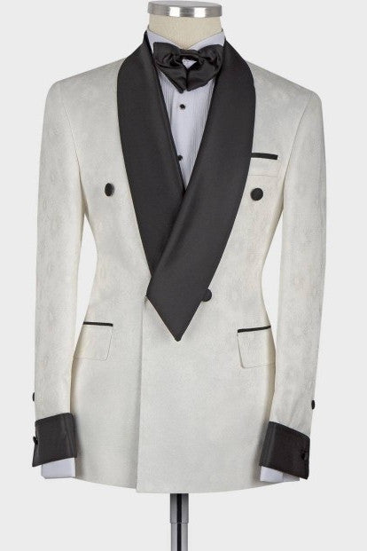 Jaxson White Shawl-Lapel Double-Breasted Fashion Slim-Fit Wedding Groom Suit