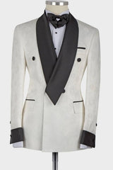 Jaxson White Shawl-Lapel Double-Breasted Fashion Slim-Fit Wedding Groom Suit