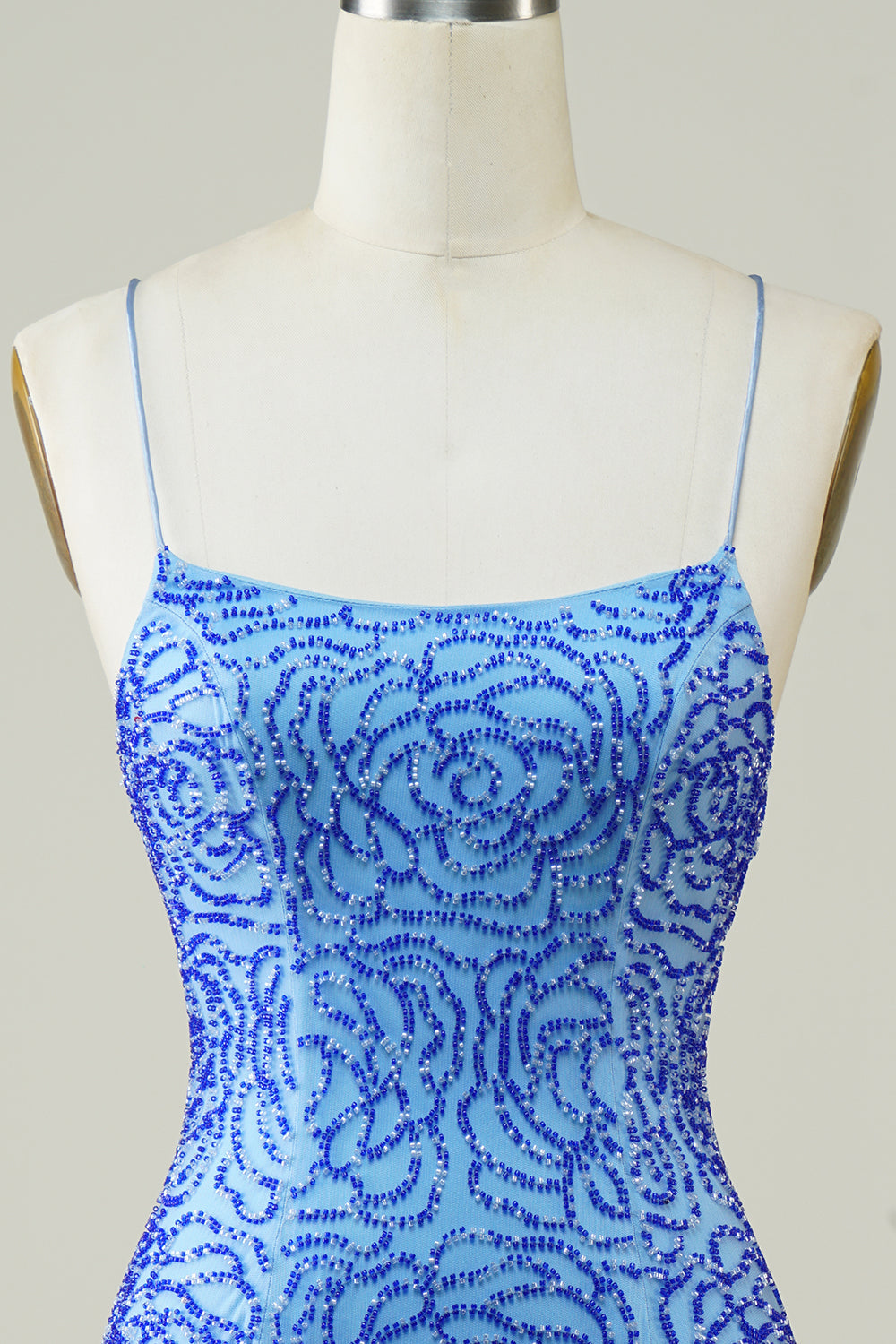 Sparkly Blue Beaded Lace-Up Back Tight Short Homecoming Dress/Mini Dress