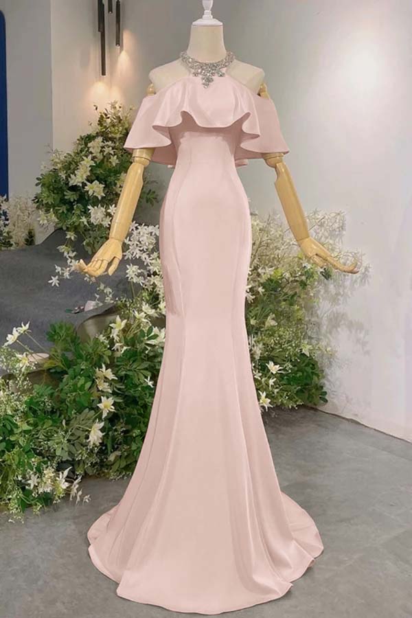 Sleeveless Off the Shoulder Long Mermaid Formal Dress With Pleated
