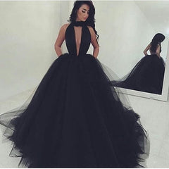 Black Tulle High-Neck Evening Dress