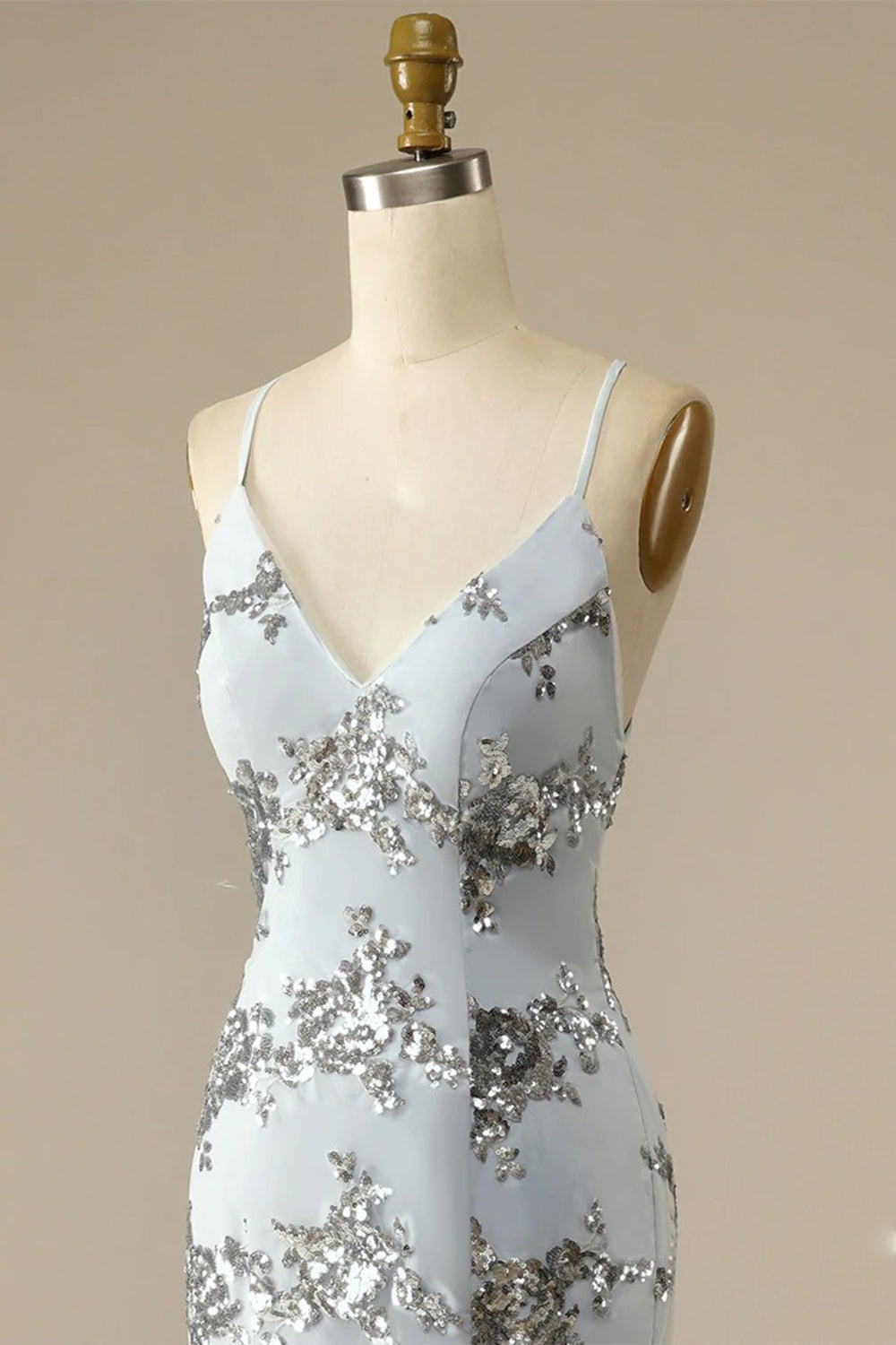 Prom Dress with Beaded Backless Design and Spaghetti Straps