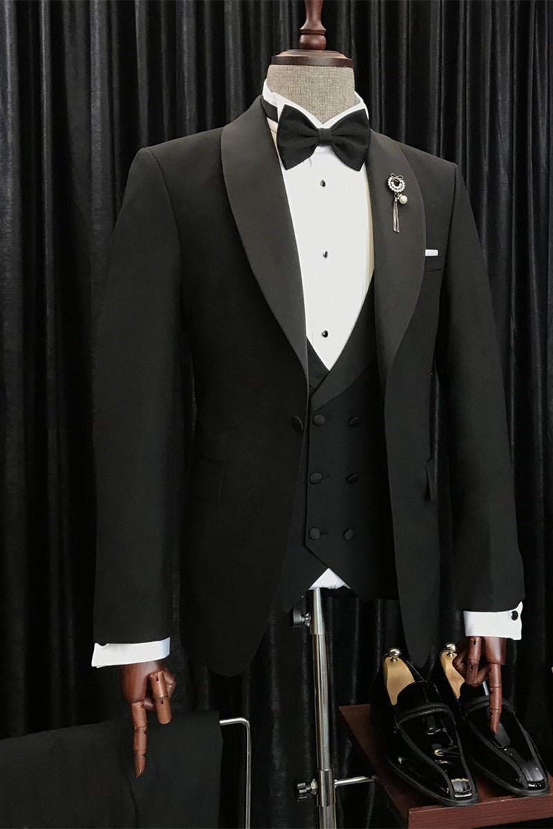 Angus Chic Black Shawl Lapel Best-Fitted Three-Piece Men's Suits