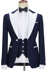 Tyler Stylish Slim Fit Navy Blue Peaked Lapel Three-Piece Men's Suits