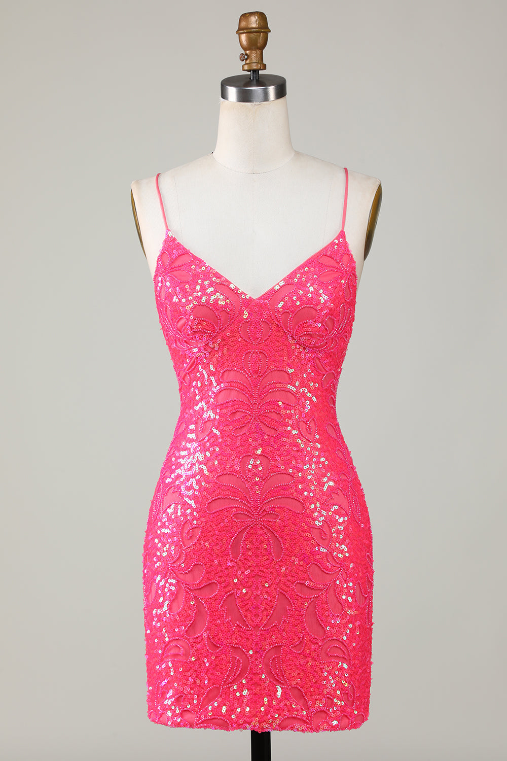 Sparkly Pink Beaded Sequins Tight Short Homecoming Dress/Mini Dress