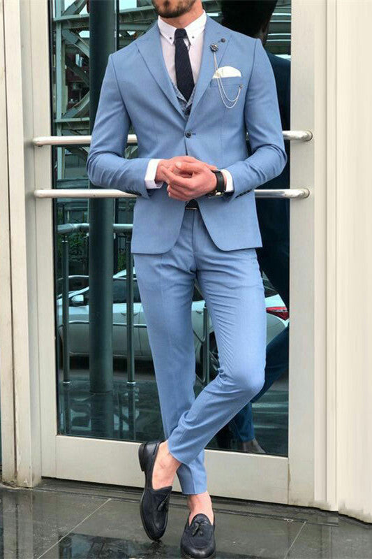 Classic Blue Peaked Lapel Bespoke Tuxedo Suit for Wedding