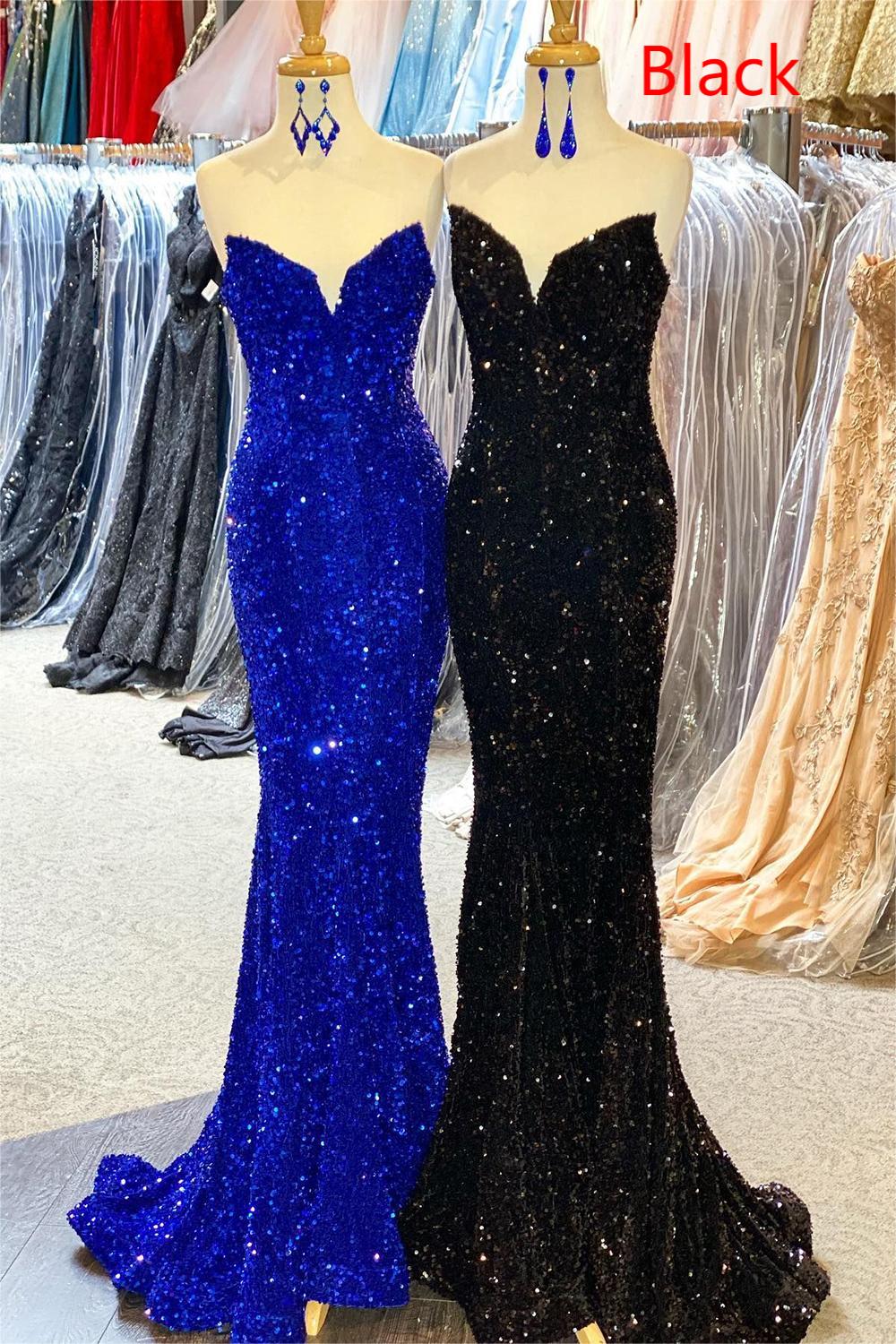 Dark Green Sequined Long Prom Dress with Sweetheart Mermaid Silhouette