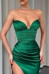 Long Green Prom Dress with Front Split for Your Sweetheart
