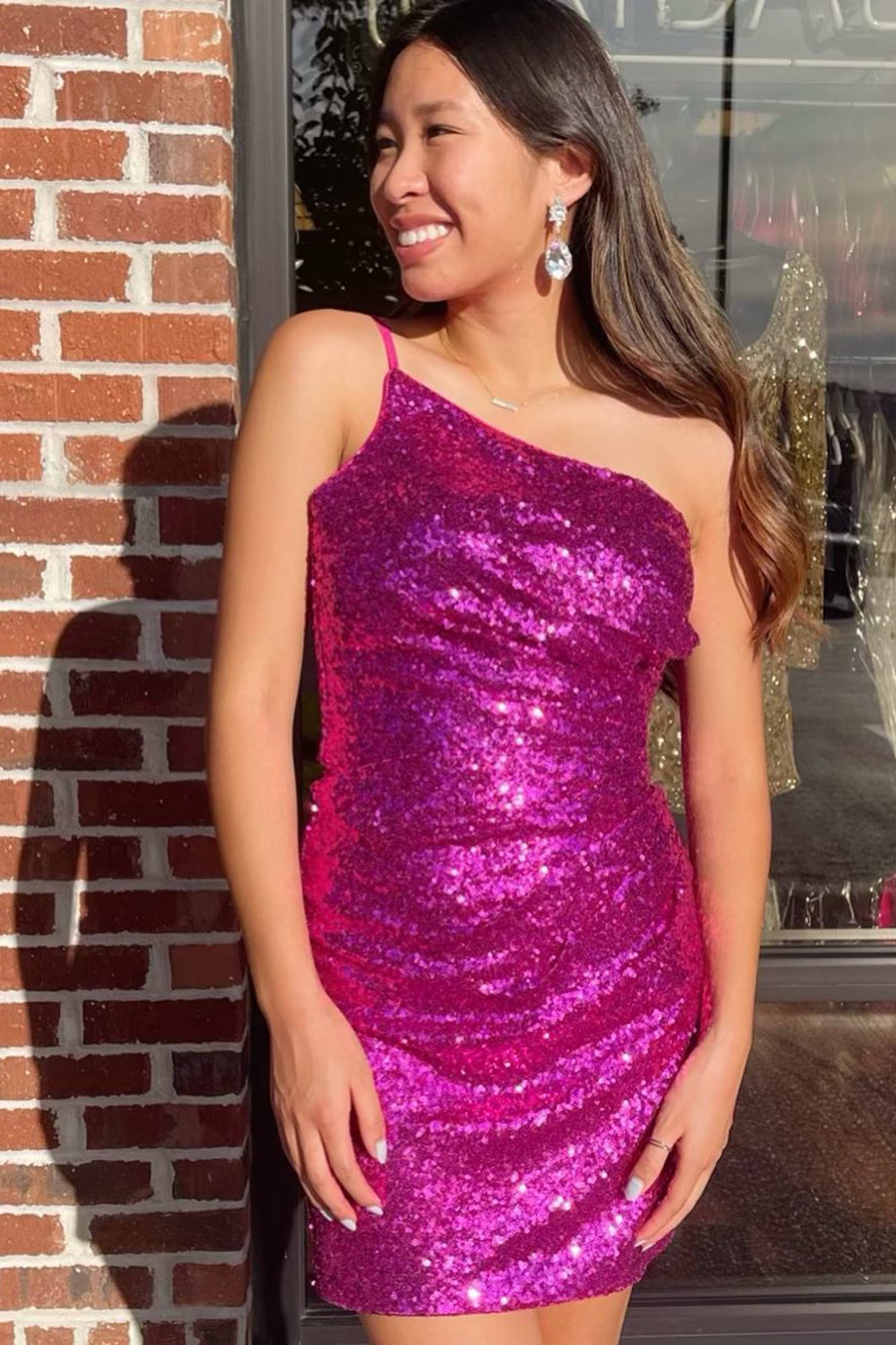 Royal Blue Glitter One Shoulder Tight Homecoming Dress/Mini Dress