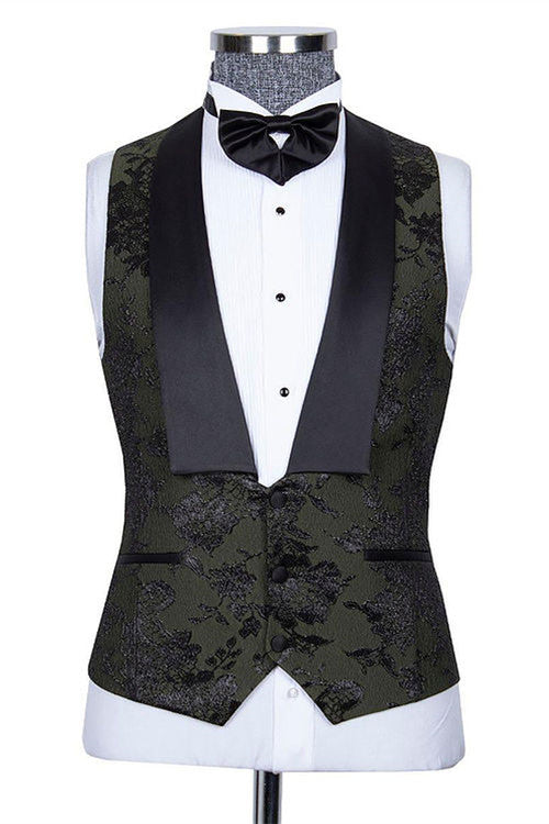 Nathanael Handsome Black Jacquard Peaked Lapel Three-Piece Wedding Groom Suits