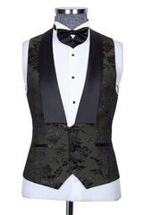 Nathanael Handsome Black Jacquard Peaked Lapel Three-Piece Wedding Groom Suits