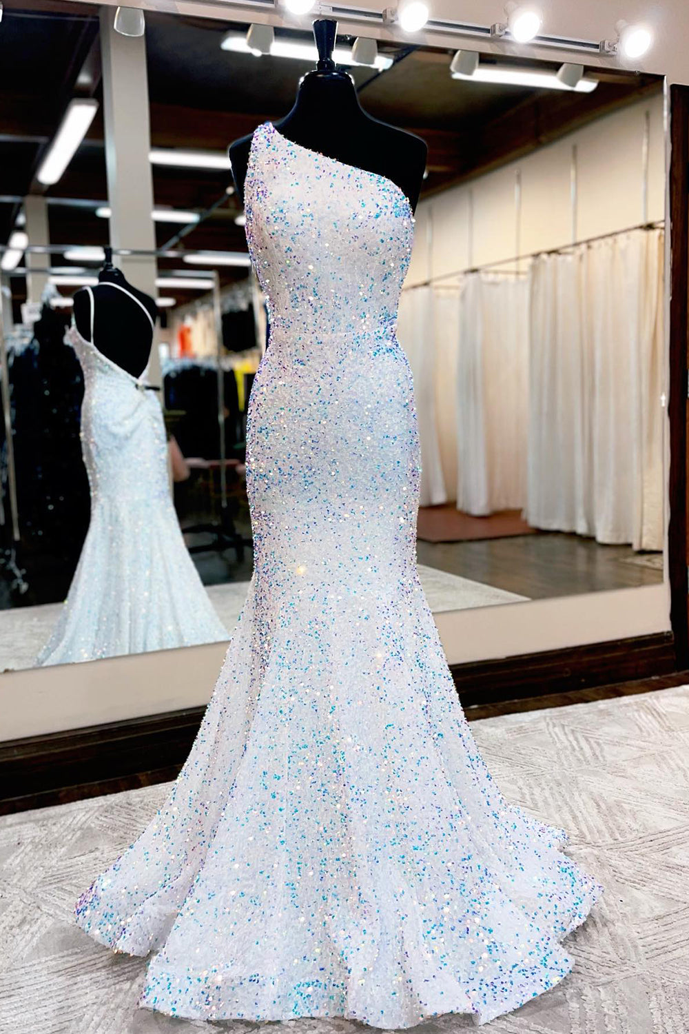 Long Mermaid Prom Dress with Dark Green Sequins