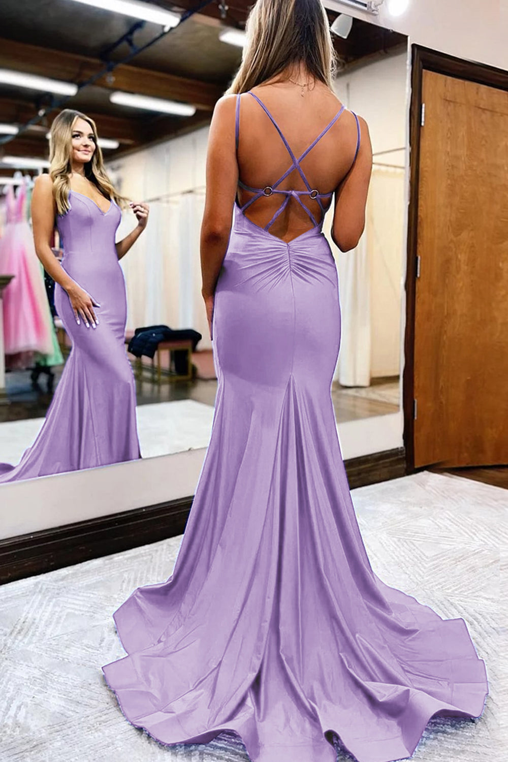 Simple Mermaid Prom Dress with Royal Blue Spaghetti Straps
