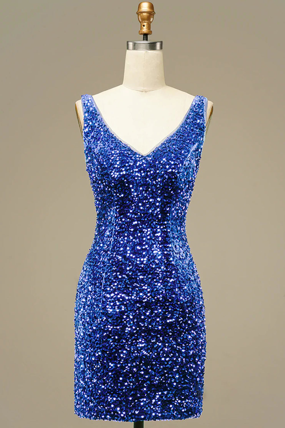 Sparkly Royal Blue V-Neck Open Back Sequins Tight Short Homecoming Dress/Mini Dress