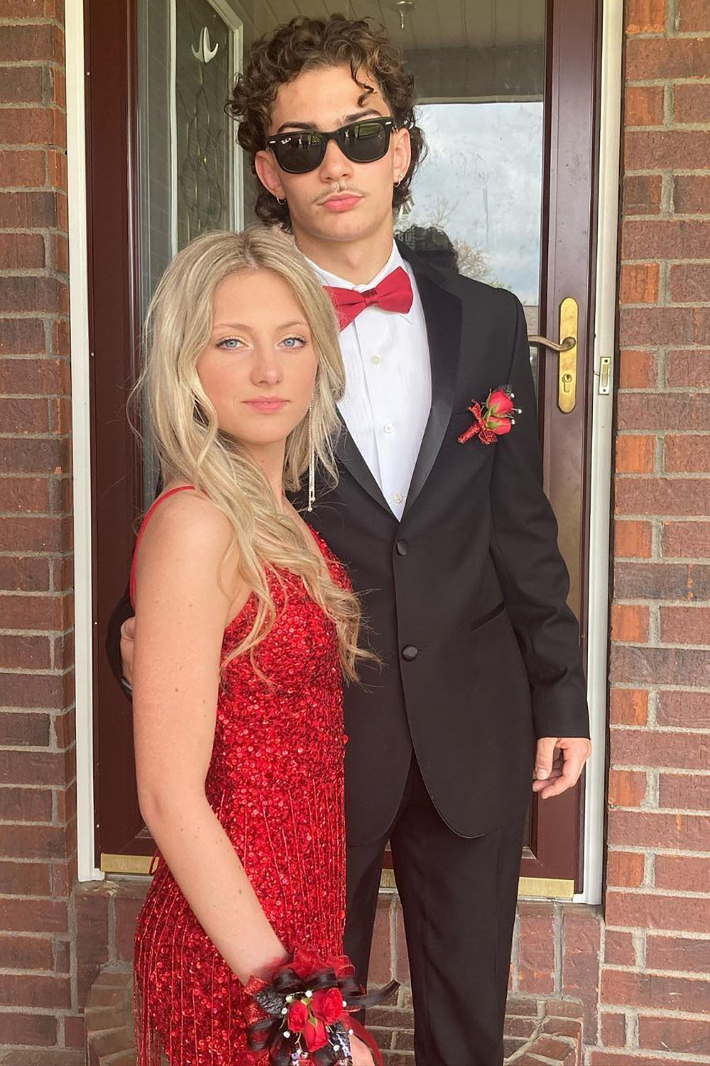 Long Red Sequined Prom Dress with Mermaid Spaghetti Straps and Front Split