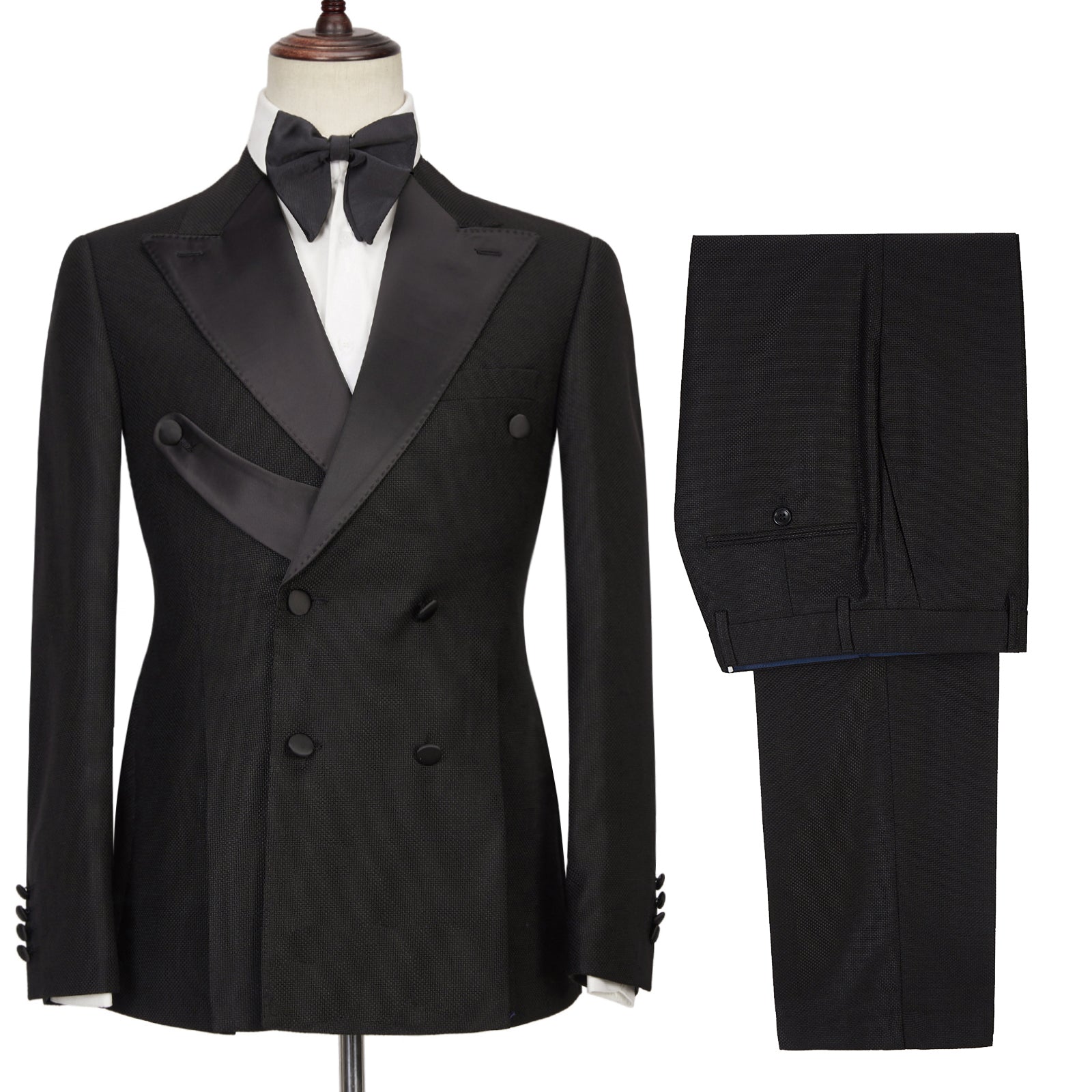 Latest Design Best-Fitted Black Double-Breasted Peaked Lapel Men's Suits