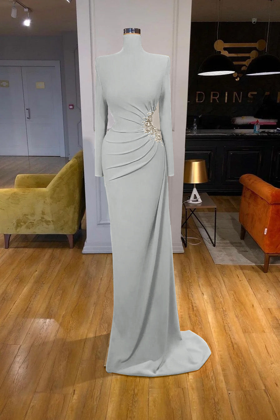 Long Sleeves High-Neck Mermaid Evening Dress