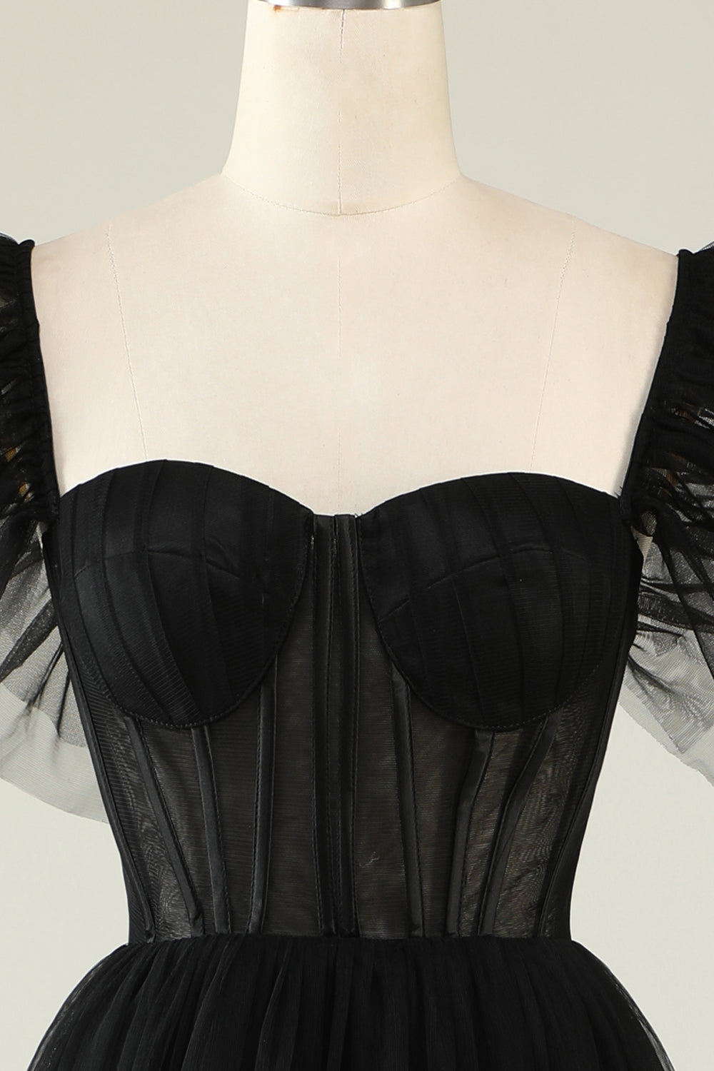 Black A-Line Corset Ruffled Tulle Homecoming Dress/Mini Dress