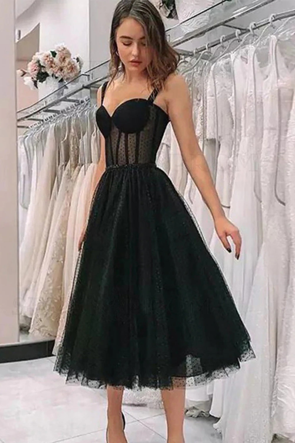 Black Polka Dots A Line Homecoming Dress/Mini Dress