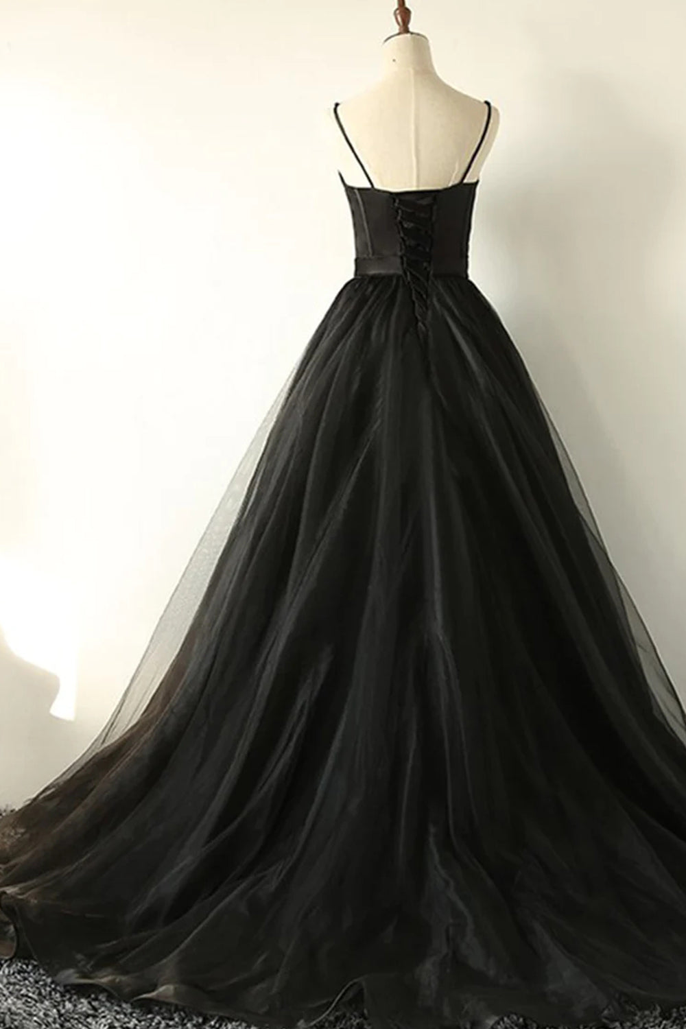 Long A-Line Prom Dress in Black with Tulle Corset