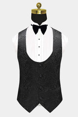 Popular Black One-Button Satin Shawl Lapel Prom Suits Jacquard Wedding Tuxedos