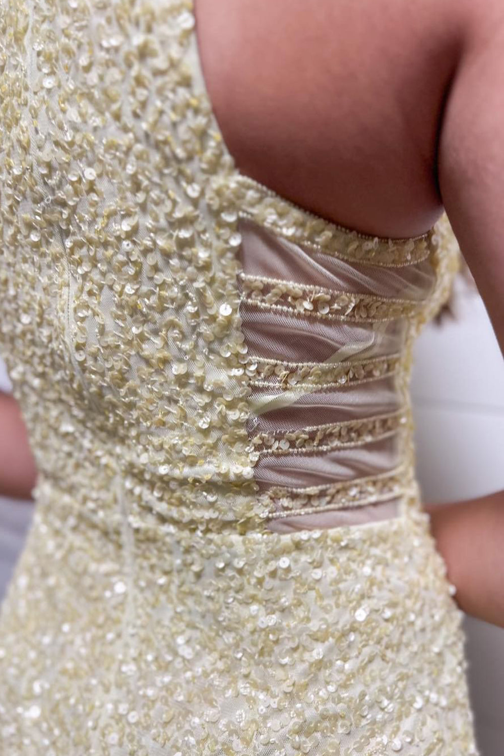 Sparkly Yellow Sequins Asymmetrical Tight Homecoming Dress/Mini Dress