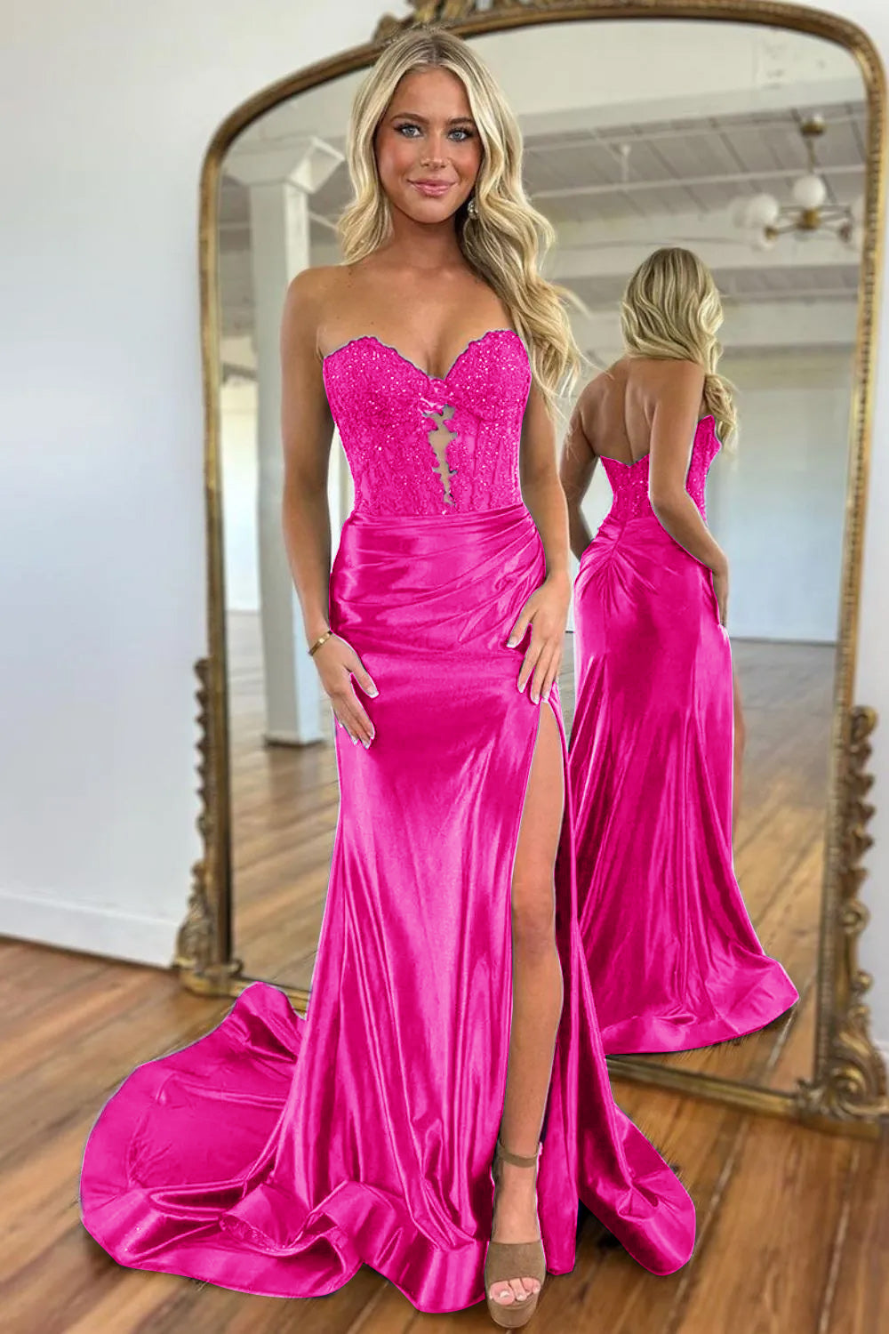 Sweetheart Long Corset Prom Dress in Navy with Mermaid Slit