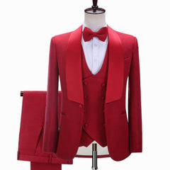 Glamorous Slim Fit Red Three-Piece Shawl Lapel Wedding Suit for Men