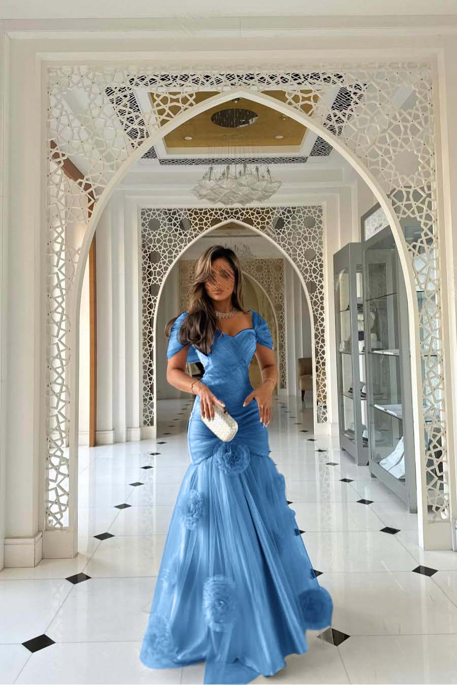 Sweetheart Short Sleeves Long Mermaid Formal Dress With Pleated