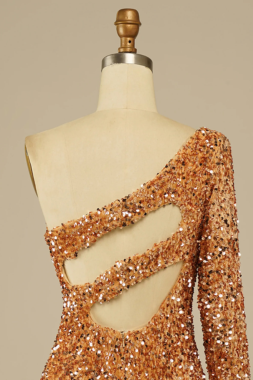 Golden Cut Out Open Back One Shoulder Sequins Homecoming Dress/Mini Dress