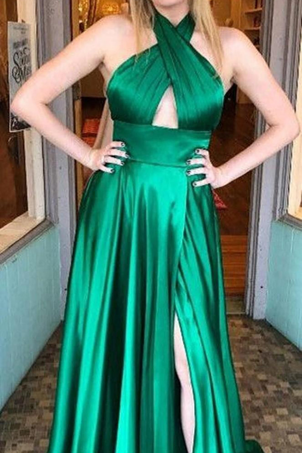Long Backless Purple Prom Dress in A-Line Halter Style