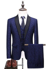 Navy Blue Three-Piece Groomsman Suit Tuxedo with Shawl Lapel