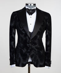 David Modern Black Peaked Lapel Jacquard Three-Piece Men's Suits
