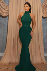 Mermaid Sleeveless Evening Dress Sequins With Belt Halter