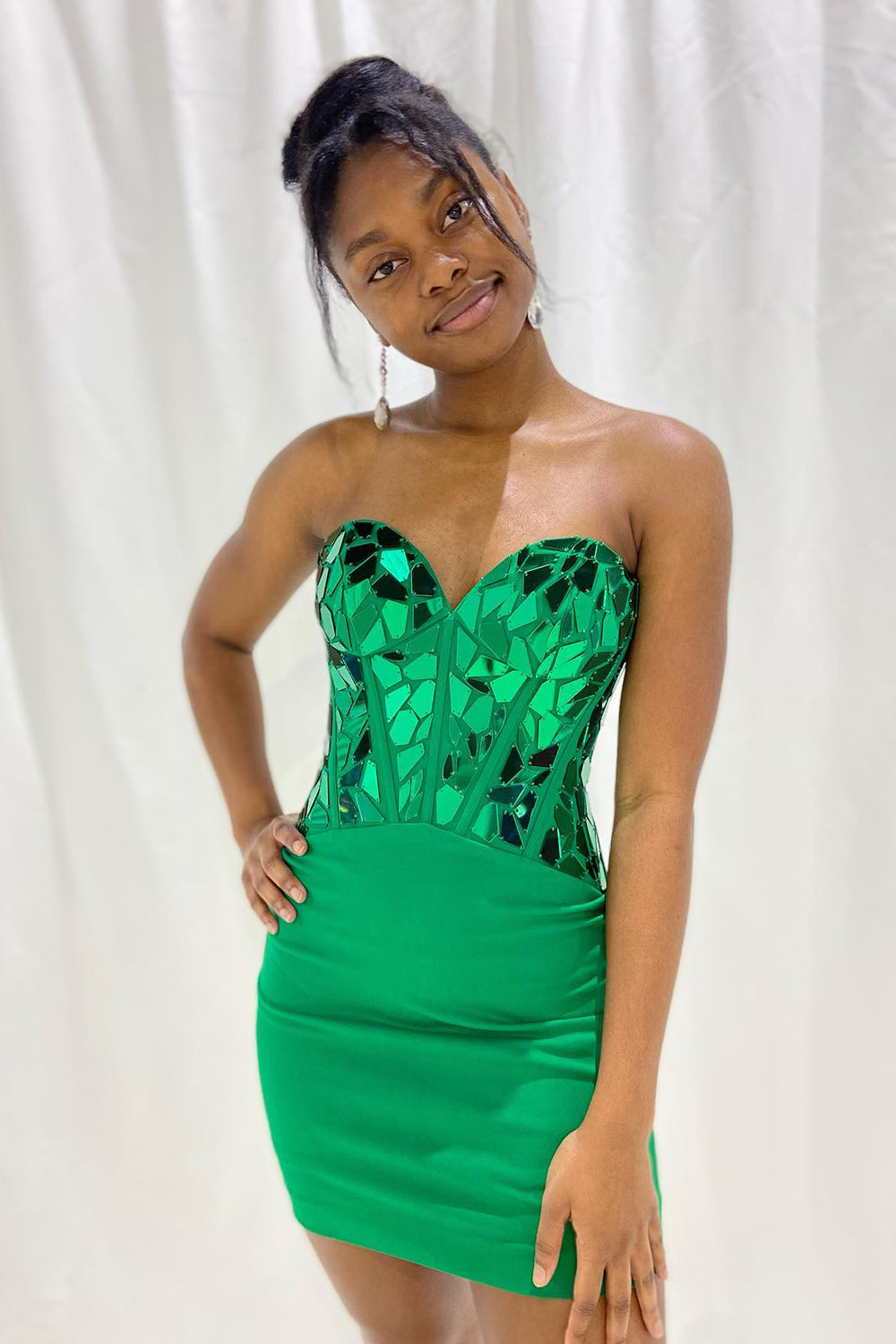 Sparkly Green Corset Sweetheart Tight Short Mirror Homecoming Dress/Mini Dress