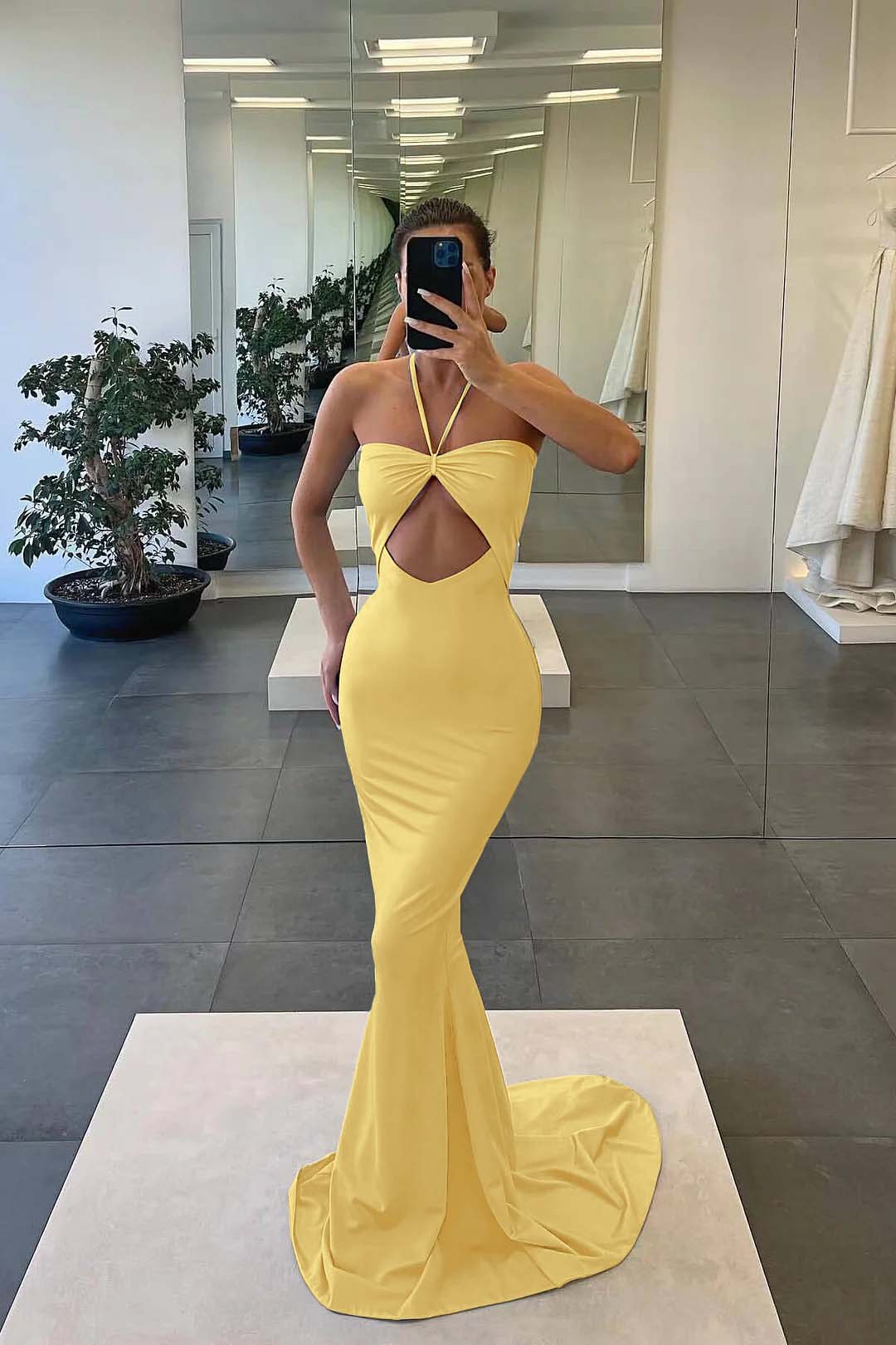 Strapless Blue Mermaid Evening Dress With Sleeveless Halter