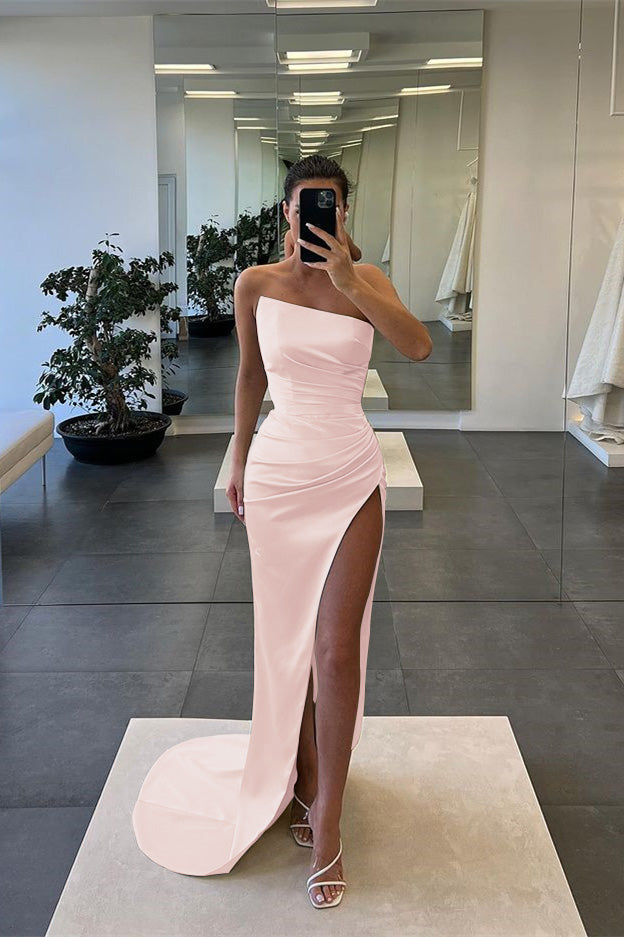 Sleeveless Mermaid Strapless Long Slit Evening Dress