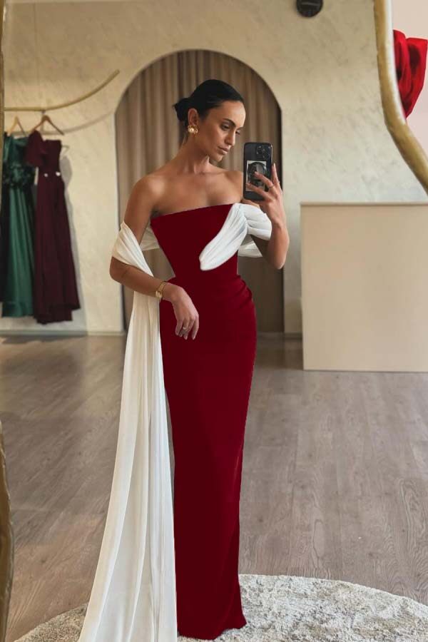 Strapless Sleeveless Mermaid Long Formal Dress With Ruffles Pleated