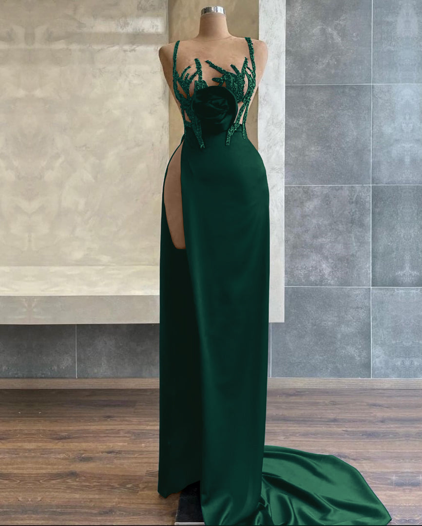 Black Spaghetti-Strap Beadings Sequins Evening Dress Mermaid With Slit