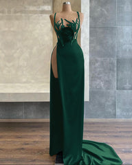 Black Spaghetti-Strap Beadings Sequins Evening Dress Mermaid With Slit
