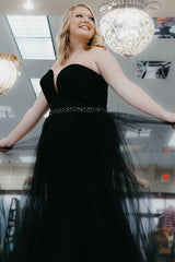 Black Plus Size Sweetheart A-Line Prom Dress with Beading