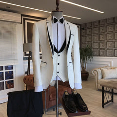 Gentle Designer Black Groom Wedding Suits with White Notched Lapel