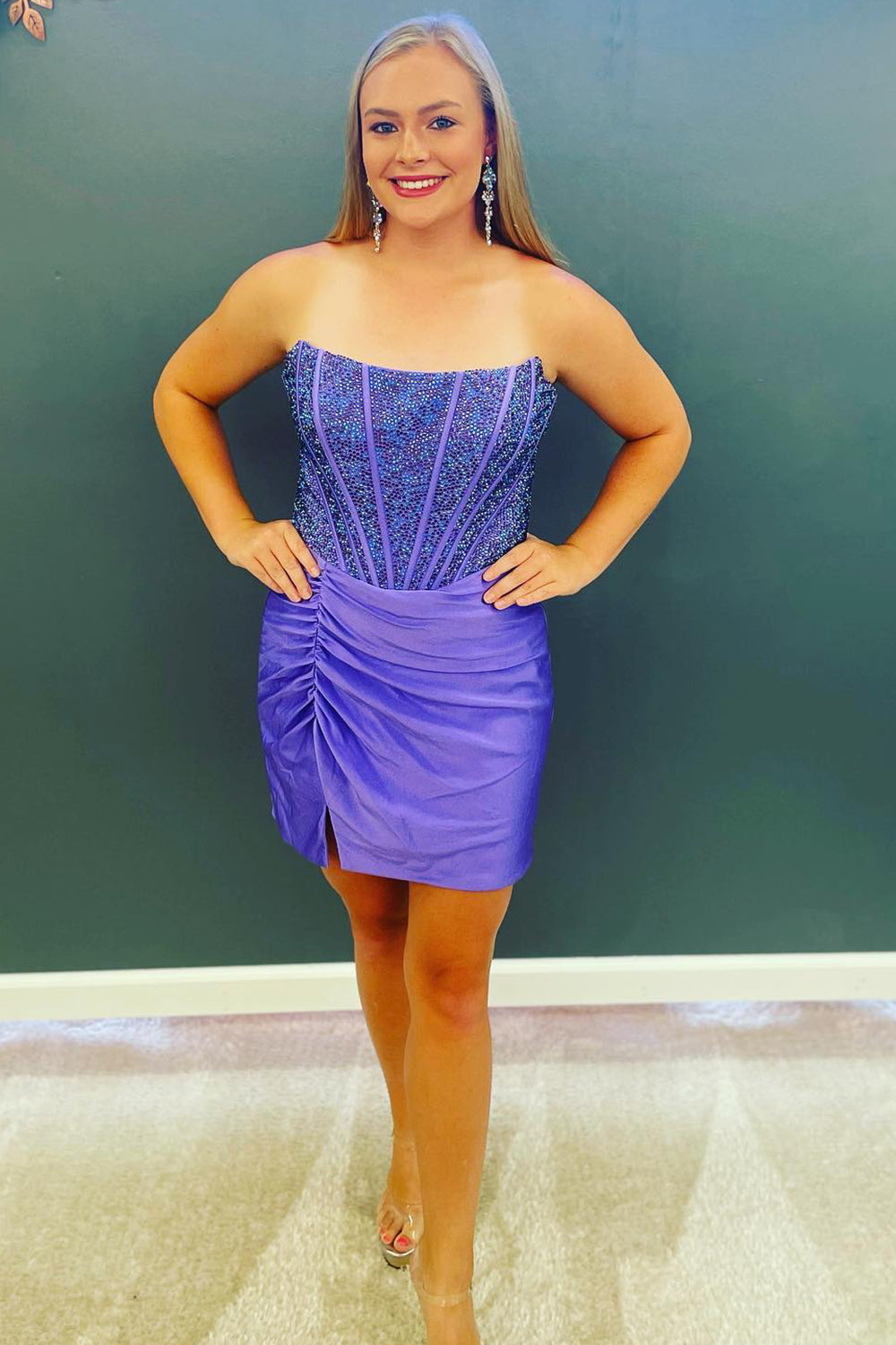 Royal Blue Strapless Beaded Tight Homecoming Dress/Mini Dress