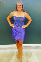 Royal Blue Strapless Beaded Tight Homecoming Dress/Mini Dress