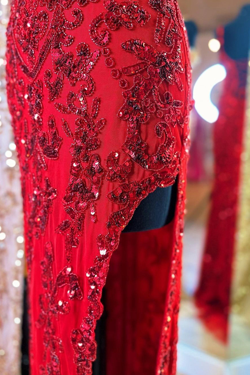 Long Blue Sparkly Prom Dress with Sheath Silhouette and Sequined Slit